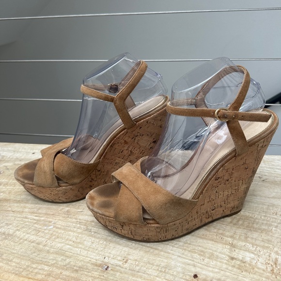 Jessica Simpson tan ankle strap wedge heel summer formal event party size 9 - Picture 1 of 11